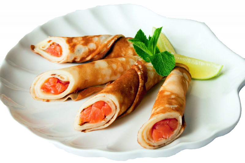 Блинчики с форелью и сыром